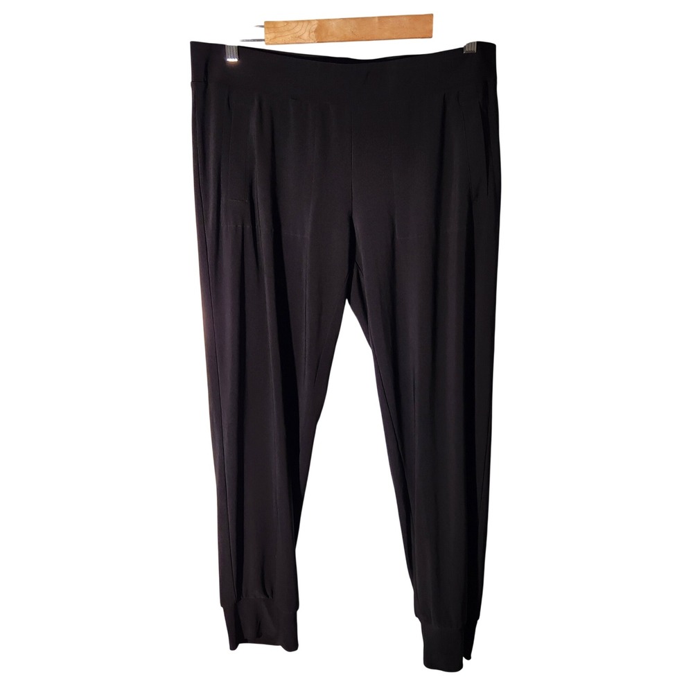 Norma Kamali Jogger Pants Size L Black Stretch Jersey Lightweight Minimalist